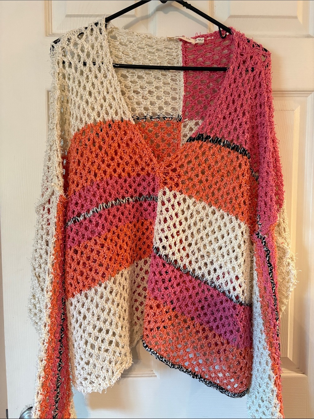 Millibon NWOT Open-Knit Colorblock Sweater Shrug in Cream, Pink & Orange M/L